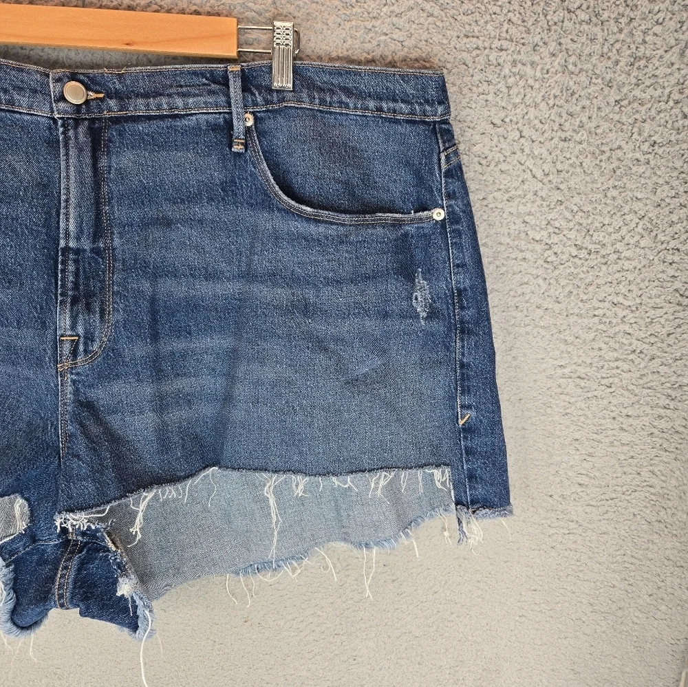 NWOT Good American Good '90s Blue 645 Raw Step Hem Denim Shorts $129 Plus Sz 24
